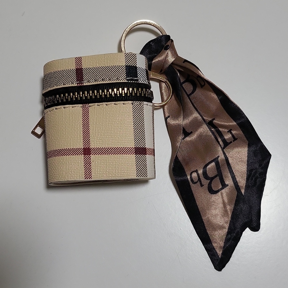 Plaid Pattern Purse Charm Key Chain Pouch with Scarf Accent - Picture 2 of 5
